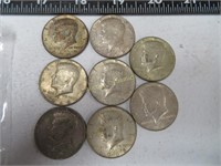 Eight, 1968 / 1969 Silver Kennedy Half Dollars