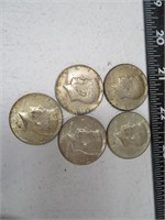 Five, 1967 Silver Kennedy Half Dollars