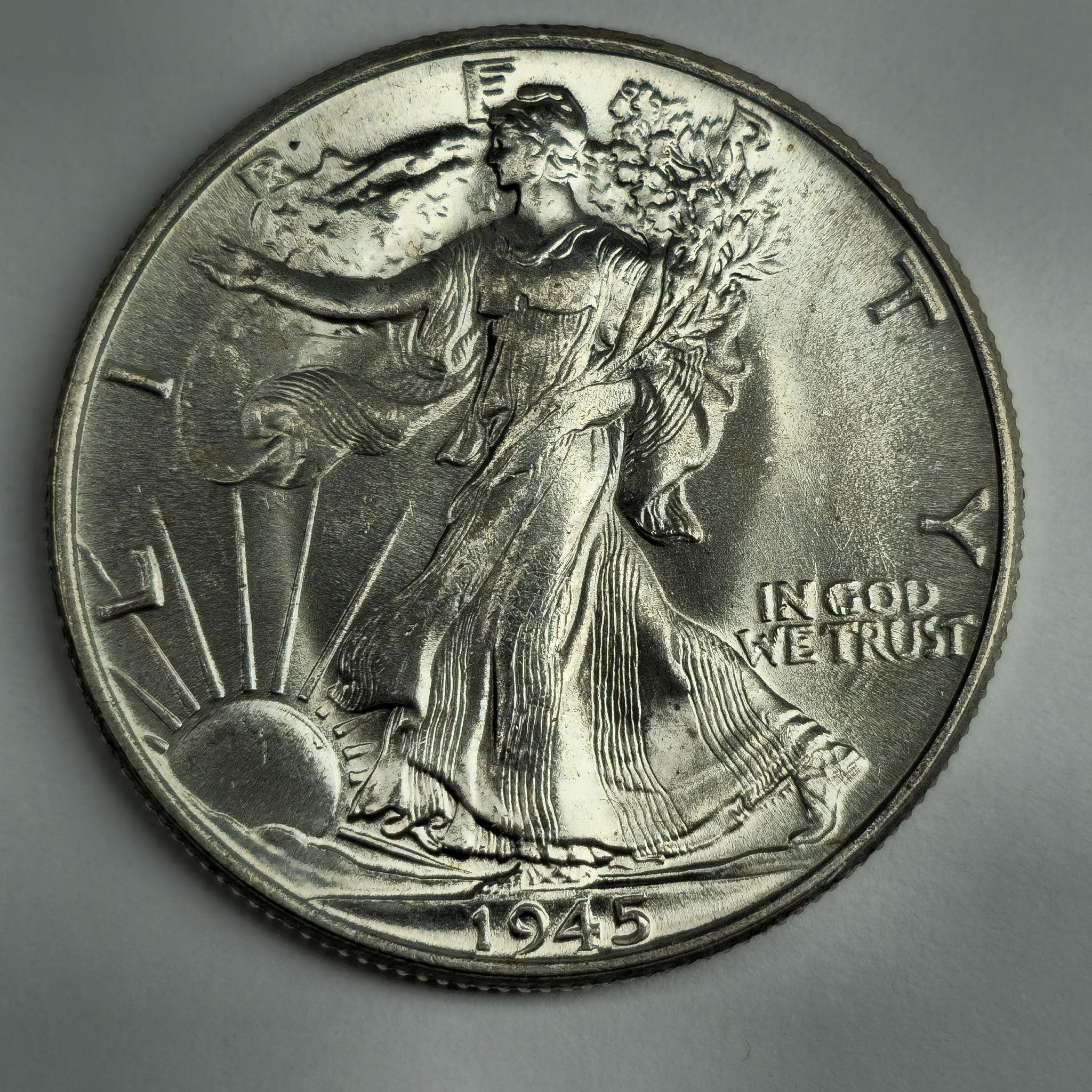 1945 Walking Liberty Half Dollar. Gem uncirculated