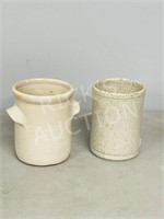 2 Pottery crocks - no lids, signed - 6.5"