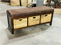 wood bench w/ rattan drawers & cushion