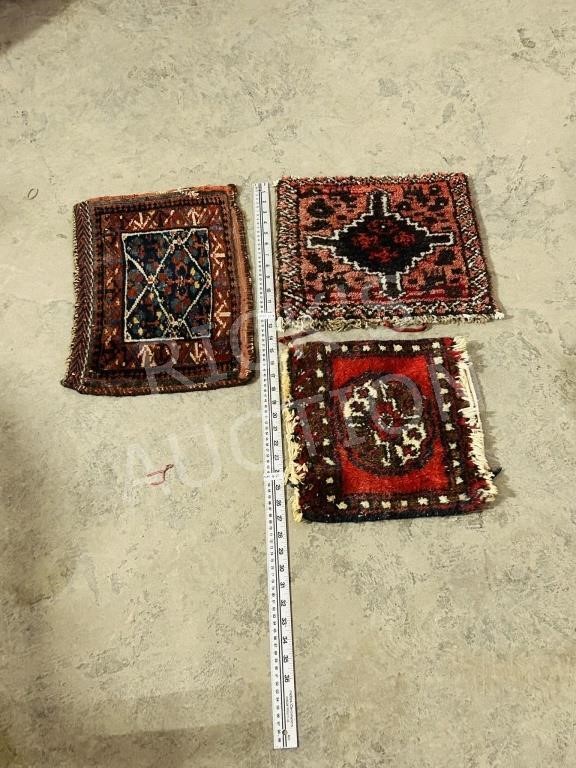 3 small antique wool mats