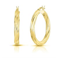 14K Yellow Gold Pl Twisted Sterling Hoops Earrings