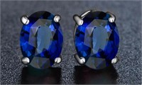 2Ct Sapphire Oval Sterling Silver Stud Earrings