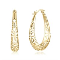 14K Gold Pl Sterling Filigree Hoop Earrings