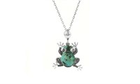 Sterling GenuineTurquois Frog Pendant Necklace