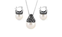 Genuine Pearl Sterling Earring & Necklace Set