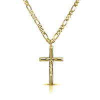 14K Gold Pl Figaro Chain Necklace Cross
