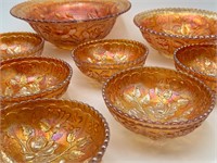 Orange Rose Carnival Glass Dish Bowls