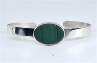 Sterling Silver Cuff Bracelet set with Malachite