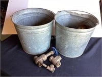 2 Galvanized Buckets, Misc. Connectors & Piping