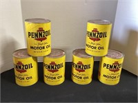 6 NOS Pennzoil Motor Oil Cans, Full