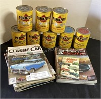 NOS Pennzoil Oil Cans & Car Magazines