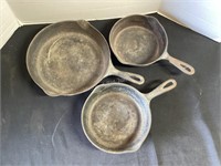 3 Unmarked Cast Iron Pans