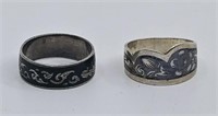 Set of 2 Russian Niello Silver Ring