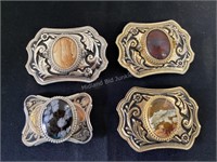 4 Belt Buckles with Polished Stone Inserts
