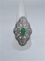 Daimonds And Emerald Ring Sterling SIlver 925