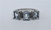 Diamonds and Aquamarine Ring Sterling Silver