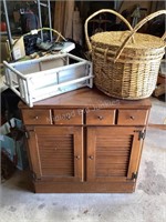 Cabinet, Whicker Shelf & Basket of Goodies