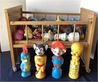 Toy Crib & Vintage Decorative Plastic Bottles