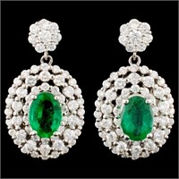 14K Gold 1.39ct Emerald & 1.52ctw Diamond Earrings