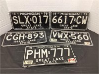Five 1979 Michigan License Plates