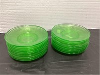 19 Green Depression Glass Saucers