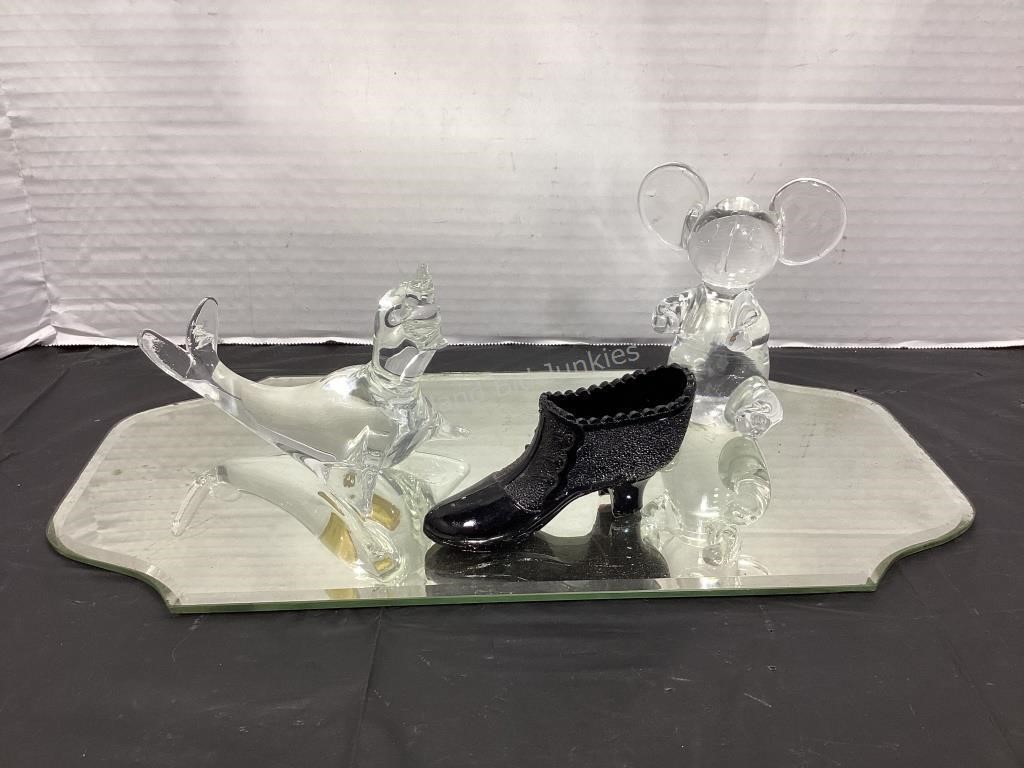 Glass Figurines & Amethyst Shoe