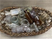 Basket Full Of Small Vintage Bottle
