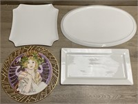 Ceramic Milk Glass Serving Platters & Hot Plate