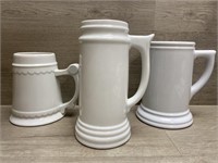 Ceramic Milk (3) Steins - (2) Large & (1) Medium