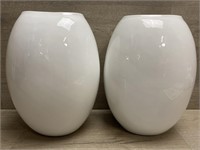 (2) 10"  White Milk Ceramic Vases