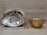 Carnival Glass w/ Holder + Lg Seashell