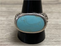 Large Sterling & Turquoise Ring - Nice Scroll Work