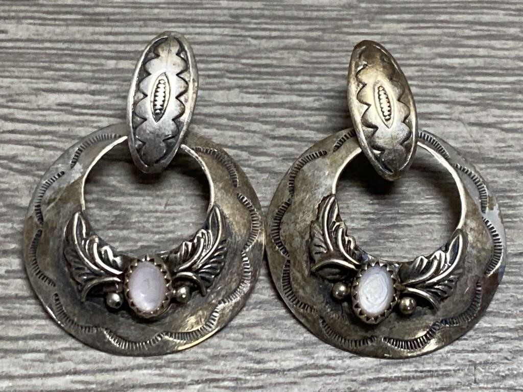 .925 Sterling Navajo Designed Earrings w/ Mother