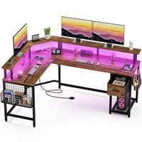 GreenForest L Shaped Gaming Desk with LED Lights &