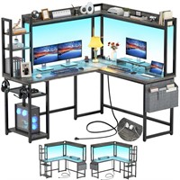 Aheaplus L Shaped Desk with Power Outlet, L Shaped