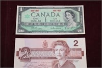 1967  & 1986  $1& $2   Canadian Dollar Bills