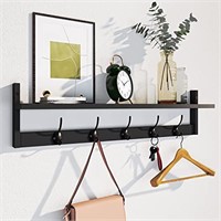 AMBIRD Wall Hooks with Shelf Entryway Hanging Wood