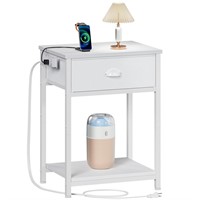 Furologee White Nightstand with Charging Station,