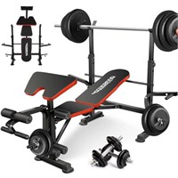 OPPSDECOR 660lbs 6 in 1 Weight Bench Set with Squa