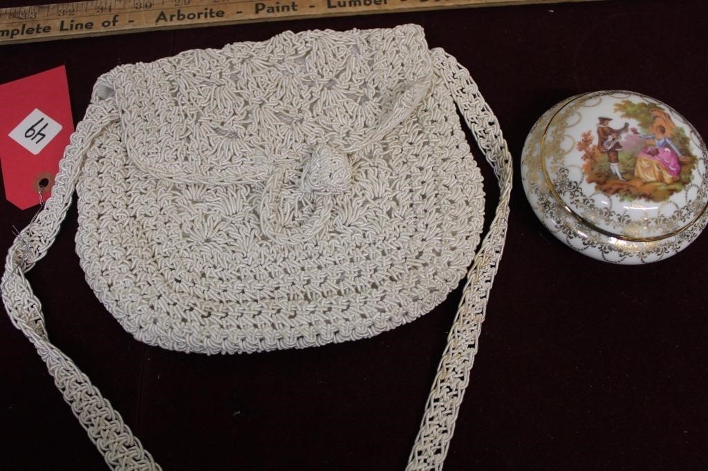 Italian Lace Purse & Limoges Compote France