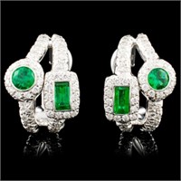 18K Gold 0.87ct Emerald & 0.76ctw Diamond Earrings