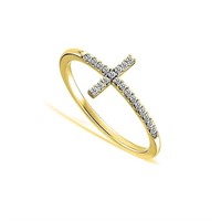 14K Gold Pl Cross Sterling Silver Band Ring