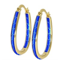 18k Gold Pl Blue Emerald Cut Hoop Earrings