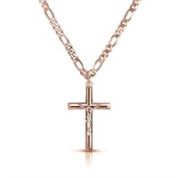 14K Rose Gold Pl Figaro Chain Necklace Cross