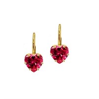 14K Gold Pl 2CT Ruby Sterling Heart Earrings