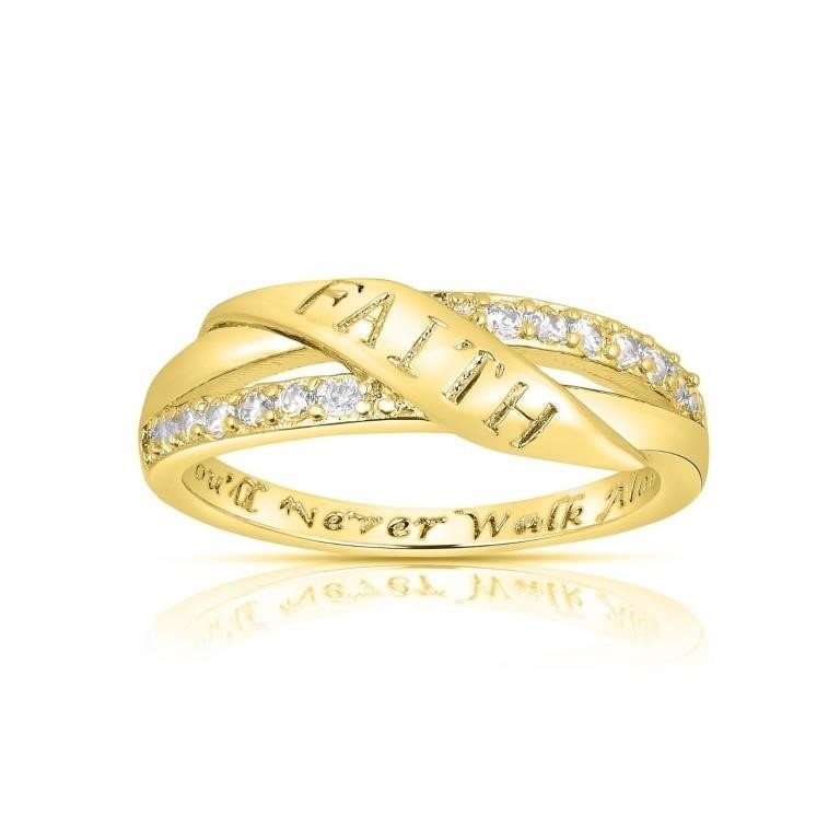 18k Yellow Gold Plated Engraved Faith Ring Band