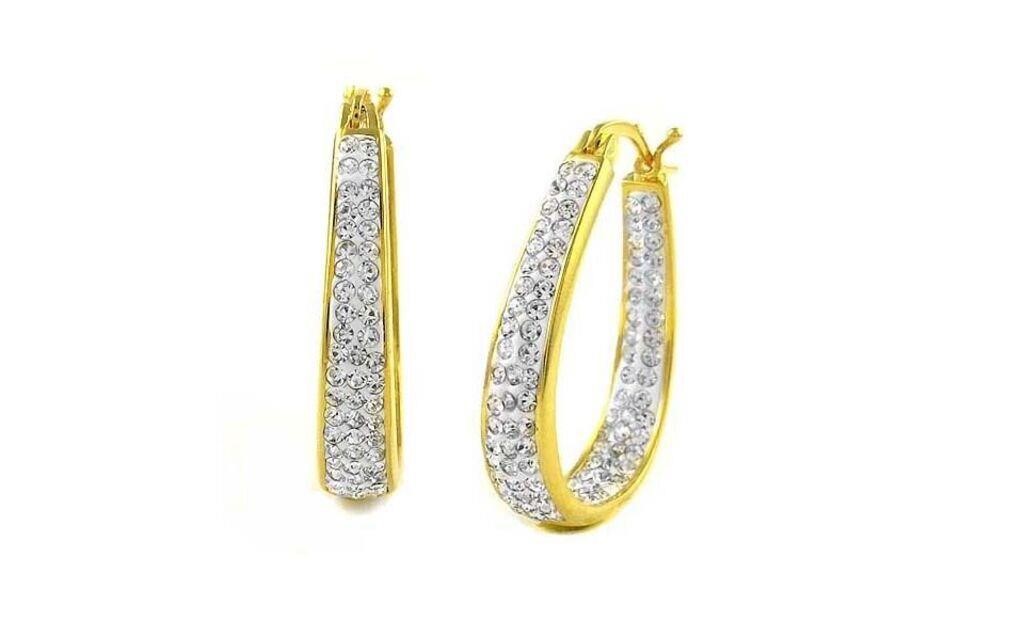 18Kt Gold Pl Austrian Crystal Hoop Earrings