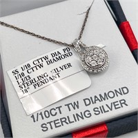 Diamond Pendant Necklace - Sterling Silver - NEW